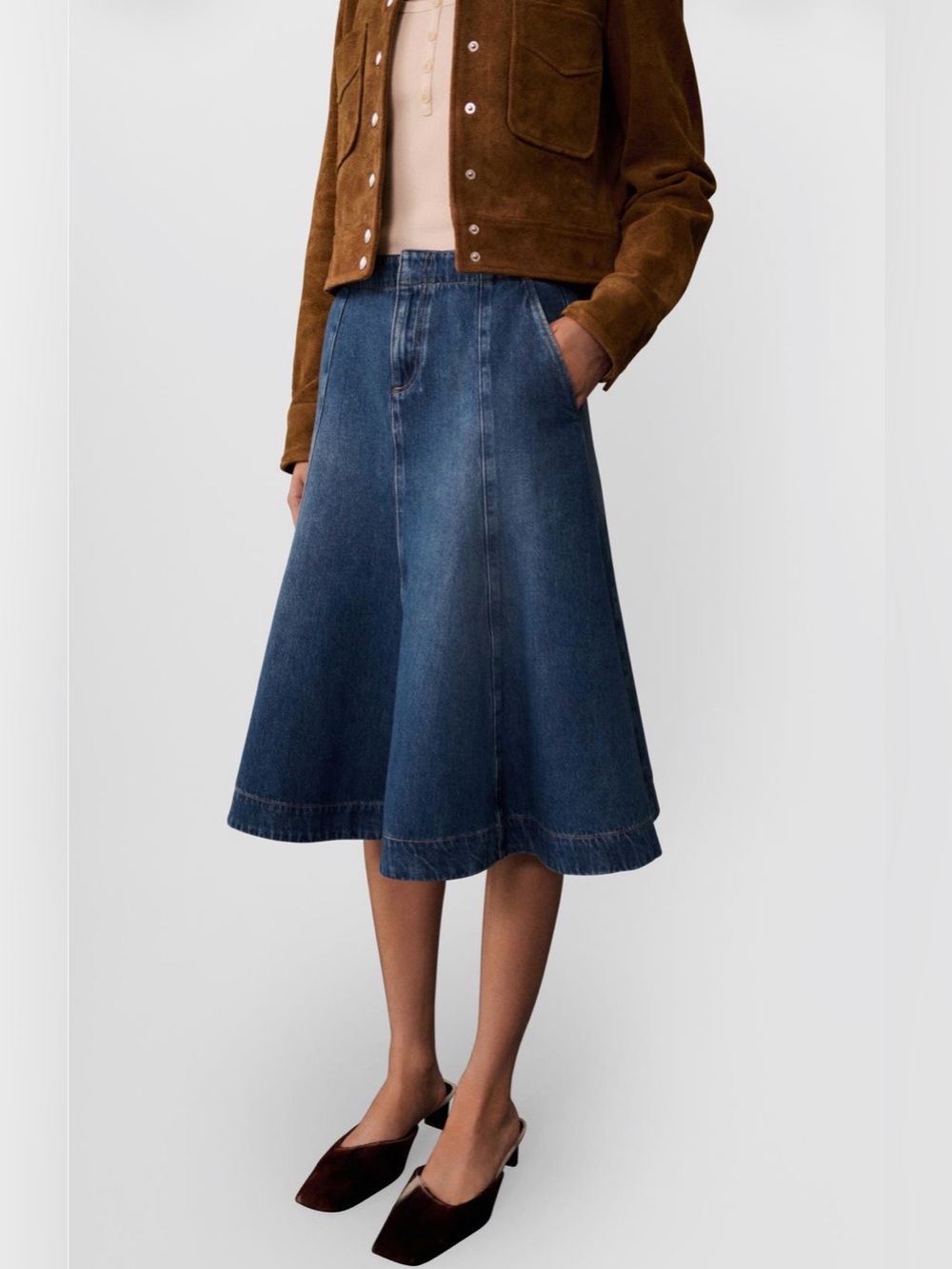 Mango Classic Denim A-Line Skirt - Blue
